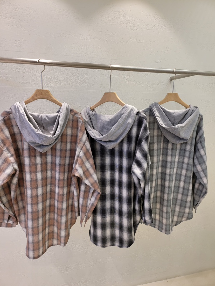THE OTHER東大門㊣代購女士新品人氣25秋冬襯衫蕾絲衫格紋連帽THE OTHER襯衫/蕾絲衫