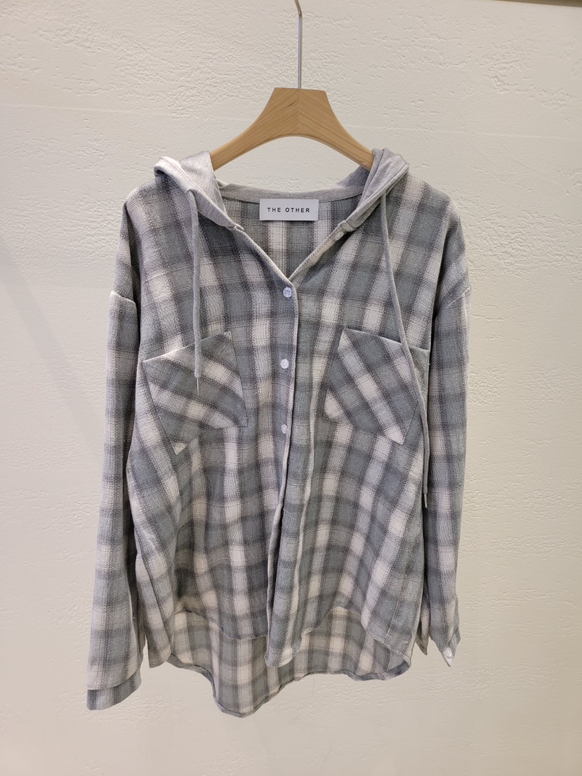 THE OTHER東大門㊣代購女士新品人氣25秋冬襯衫蕾絲衫格紋連帽THE OTHER襯衫/蕾絲衫圖色3