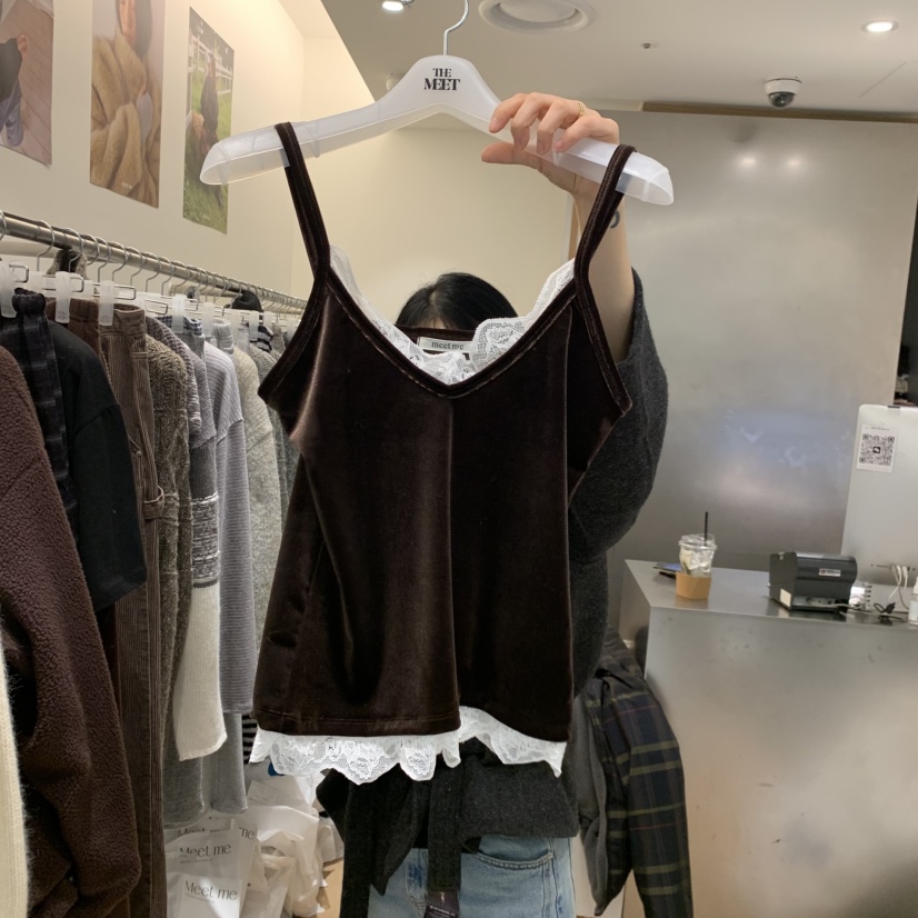 MEET ME韓國代購㊣女士新款休閑熱賣真品推薦吊帶背心天鵝絨MEET ME吊帶/背心圖色2