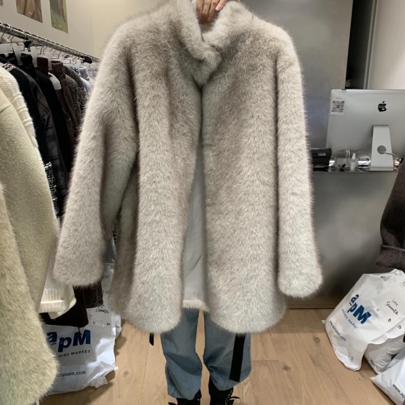 MEET ME東大門㊣實拍女士新款休閑時尚熱賣職業短款大衣貂皮MEET ME短款大衣圖色2