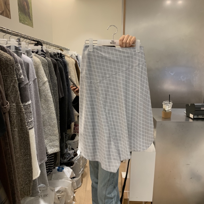 MEET ME韓國直郵㊣女裝新品時尚休閑半身裙中短裙格紋絲質MEET ME半身裙/中短裙圖色2