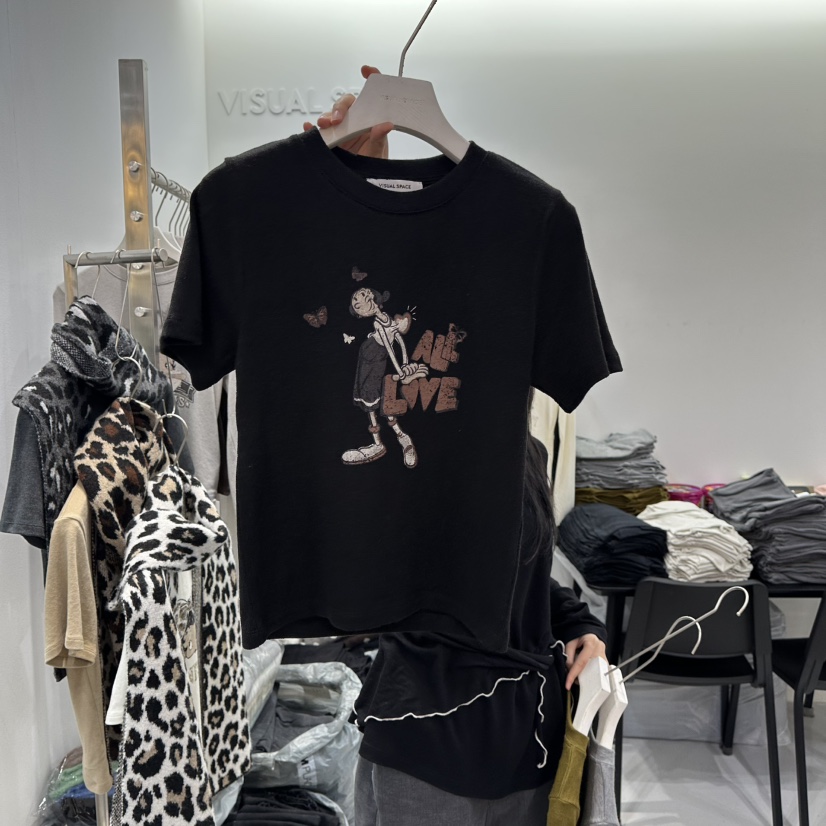 VISUAL SPACE韓國直郵㊣女裝新品熱賣時尚真品25秋冬休閑T恤VISUAL SPACET恤圖色2