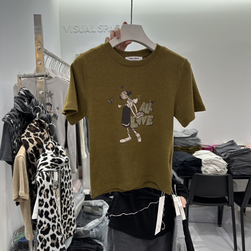 VISUAL SPACE韓國直郵㊣女裝新品熱賣時尚真品25秋冬休閑T恤VISUAL SPACET恤圖色3