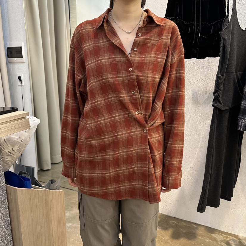 PLOVER東大門㊣代購女裝新款熱賣休閑25秋冬襯衫蕾絲衫羊毛格紋PLO_VER襯衫/蕾絲衫