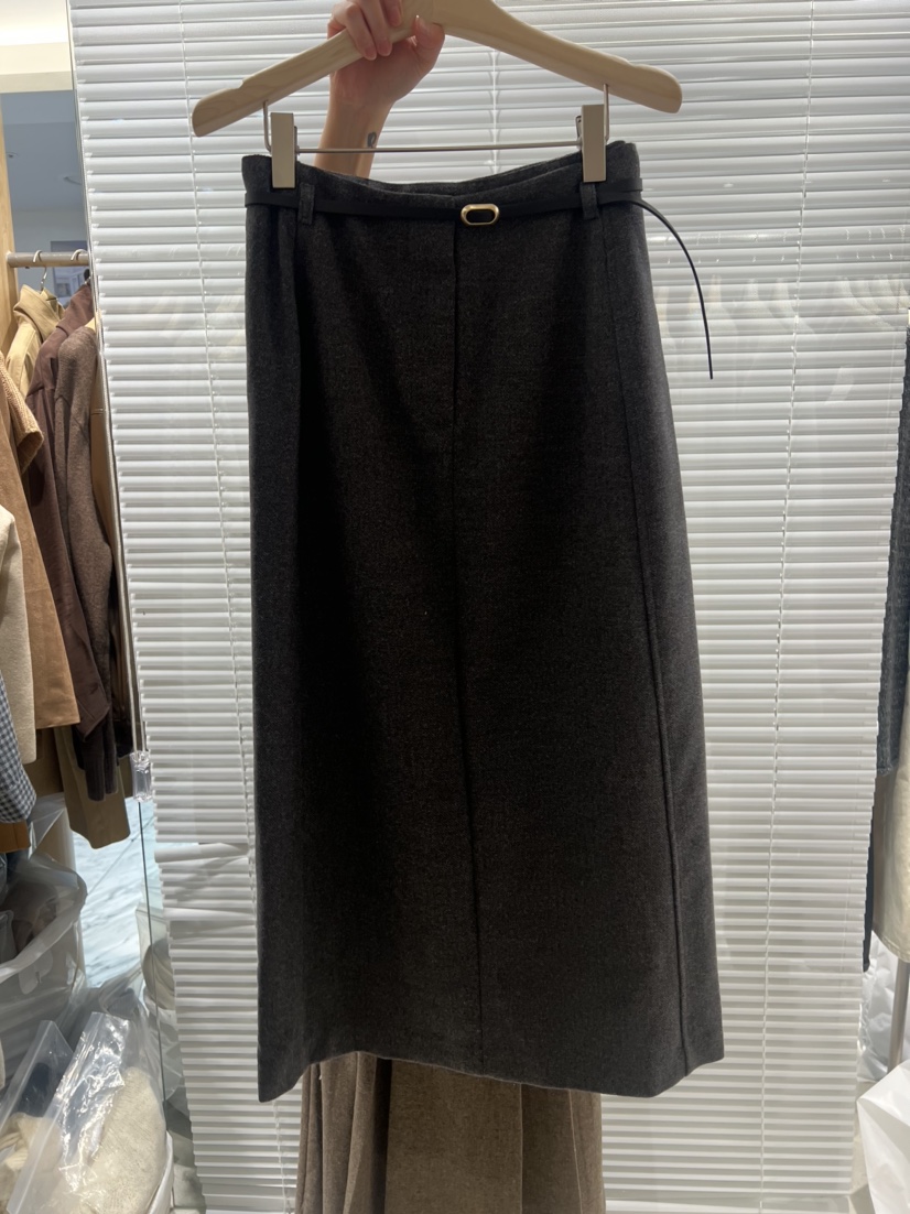 FF韓國代購㊣女裝新款25秋冬人氣熱賣職業休閑長裙含腰帶羊毛FF/SUNDAY長裙圖色2