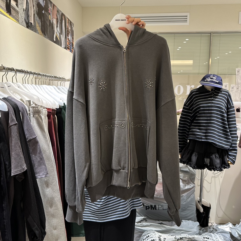 MOREMORE東大門㊣直郵女裝新品25秋冬休閑衛衣連帽拉鏈衫加絨more more衛衣圖色2