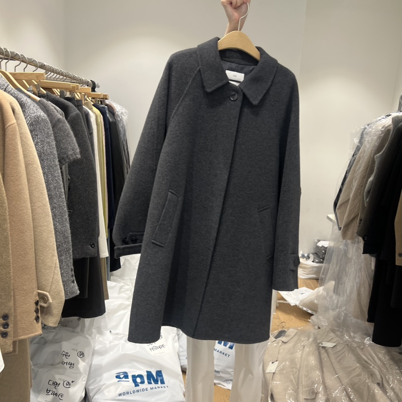 OUR-A韓國代購㊣女裝新品熱賣職業人氣中長款大衣手工制作OUR-A中長款大衣圖色2