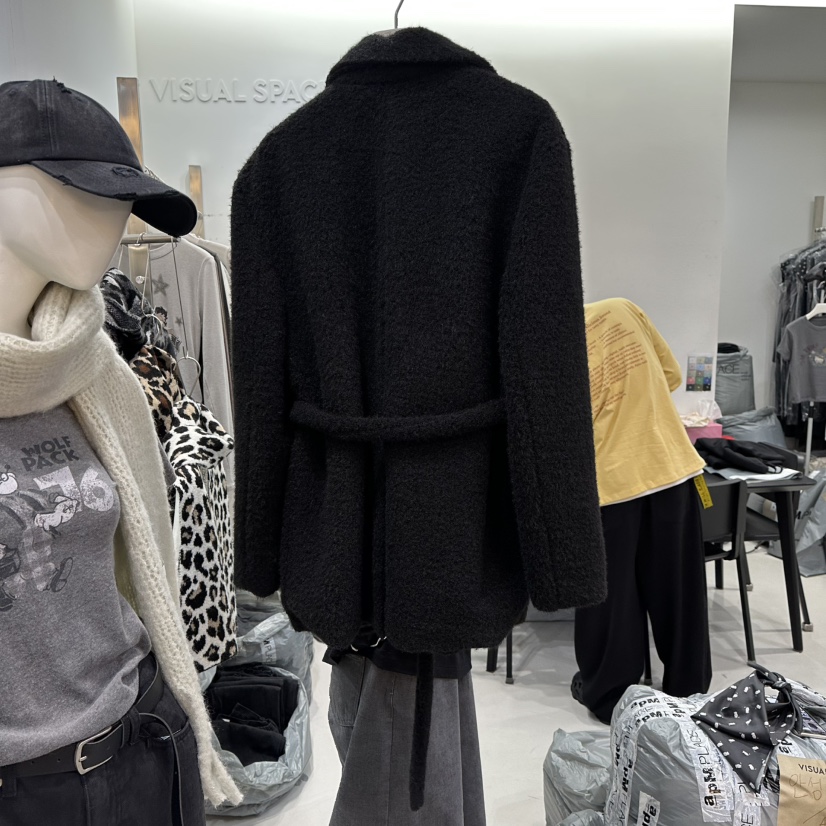 VISUAL SPACE東大門㊣直郵女裝新品時尚短款大衣含腰帶泰迪熊VISUAL SPACE短款大衣