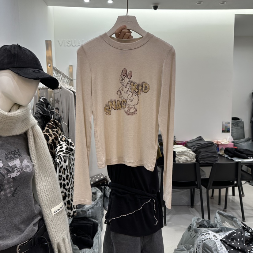 VISUAL SPACE韓國直郵㊣女裝新款時尚休閑人氣長袖T恤格紋VISUAL SPACE長袖T恤圖色3