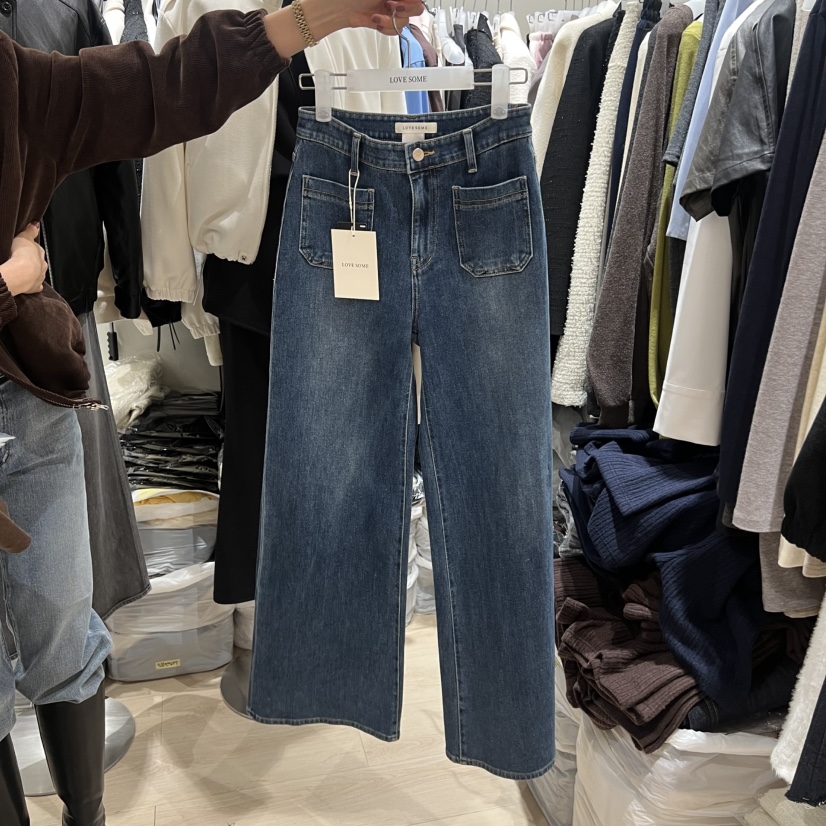 LOVE SOME東大門㊣直郵女士新品職業熱賣時尚牛仔褲雙口袋LOVE SOME牛仔褲
