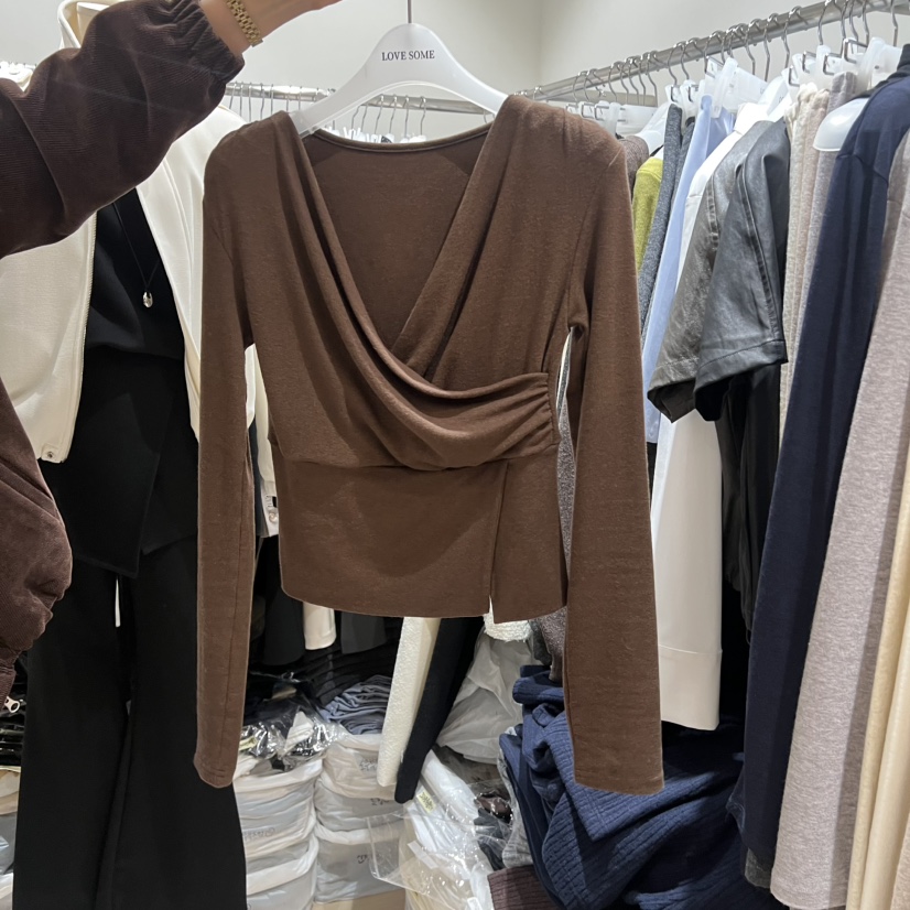 LOVE SOME韓國代購㊣女裝新品職業真品推薦人氣長袖T恤褶皺LOVE SOME長袖T恤圖色3