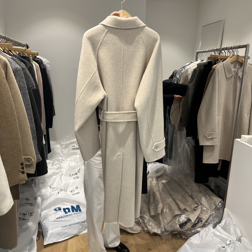 OUR-A韓國代購㊣女裝新品休閑推薦中長款大衣手工制作含腰帶OUR-A中長款大衣