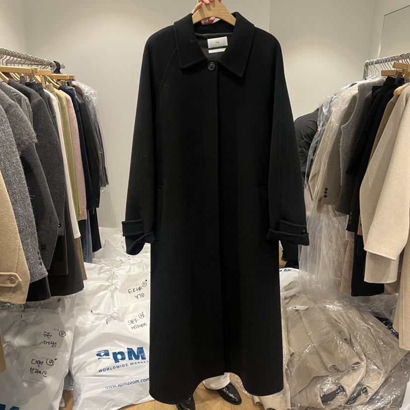 OUR-A韓國代購㊣女裝新品休閑推薦中長款大衣手工制作含腰帶OUR-A中長款大衣圖色2