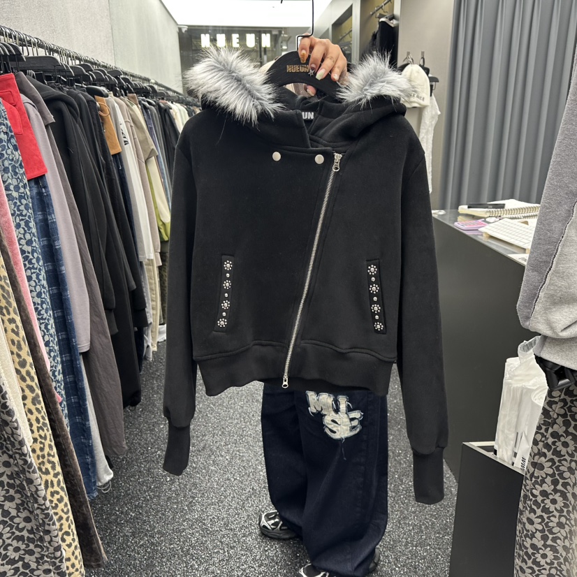 NUEUN東大門㊣代購女裝新款時尚職業人氣衛衣連帽拉鏈衫浣熊NUEUN/SEEOT衛衣圖色2