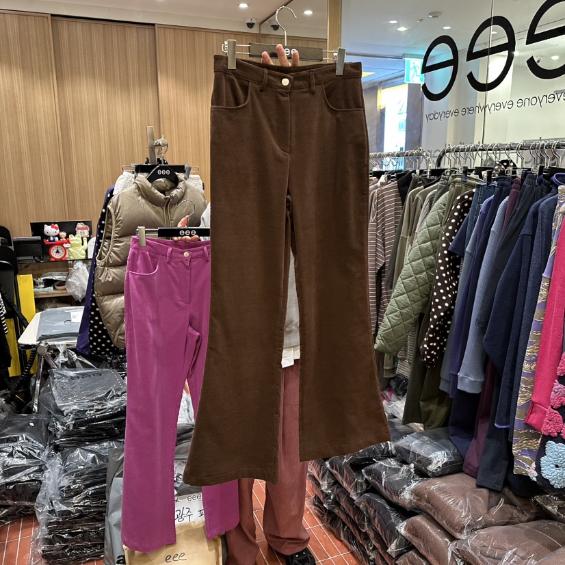 E/E/E東大門㊣代購女裝新品真品休閑職業休閑褲燈芯絨拉絨E/E/E休閑褲圖色2