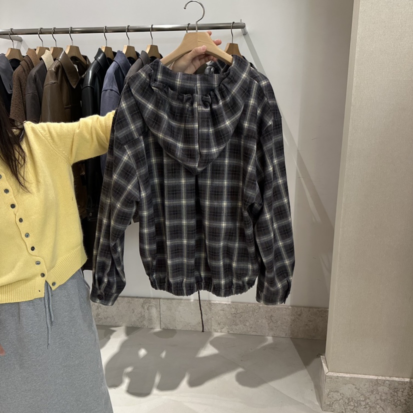 ANDMORE BUTTON東大門㊣實拍女士新品真品25秋冬夾克連帽衫格紋ANDMORE BUTTON夾克