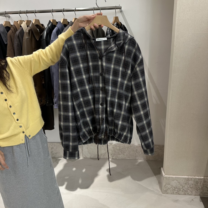 ANDMORE BUTTON東大門㊣實拍女士新品真品25秋冬夾克連帽衫格紋ANDMORE BUTTON夾克圖色2