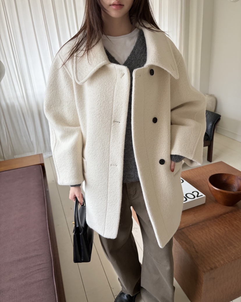 THE ABLE韓國代購㊣女裝新品25秋冬熱賣短款大衣含腰帶羊毛THE ABLE/TA短款大衣
