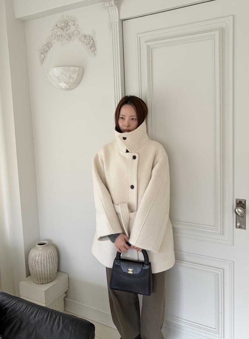 THE ABLE韓國代購㊣女裝新品25秋冬熱賣短款大衣含腰帶羊毛THE ABLE/TA短款大衣