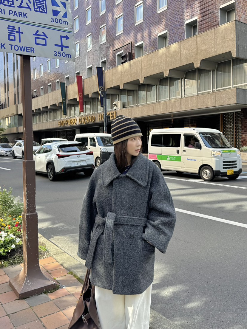 THE ABLE韓國代購㊣女裝新品25秋冬熱賣短款大衣含腰帶羊毛THE ABLE/TA短款大衣