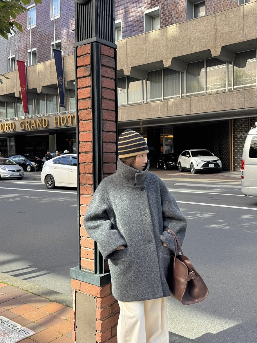 THE ABLE韓國代購㊣女裝新品25秋冬熱賣短款大衣含腰帶羊毛THE ABLE/TA短款大衣