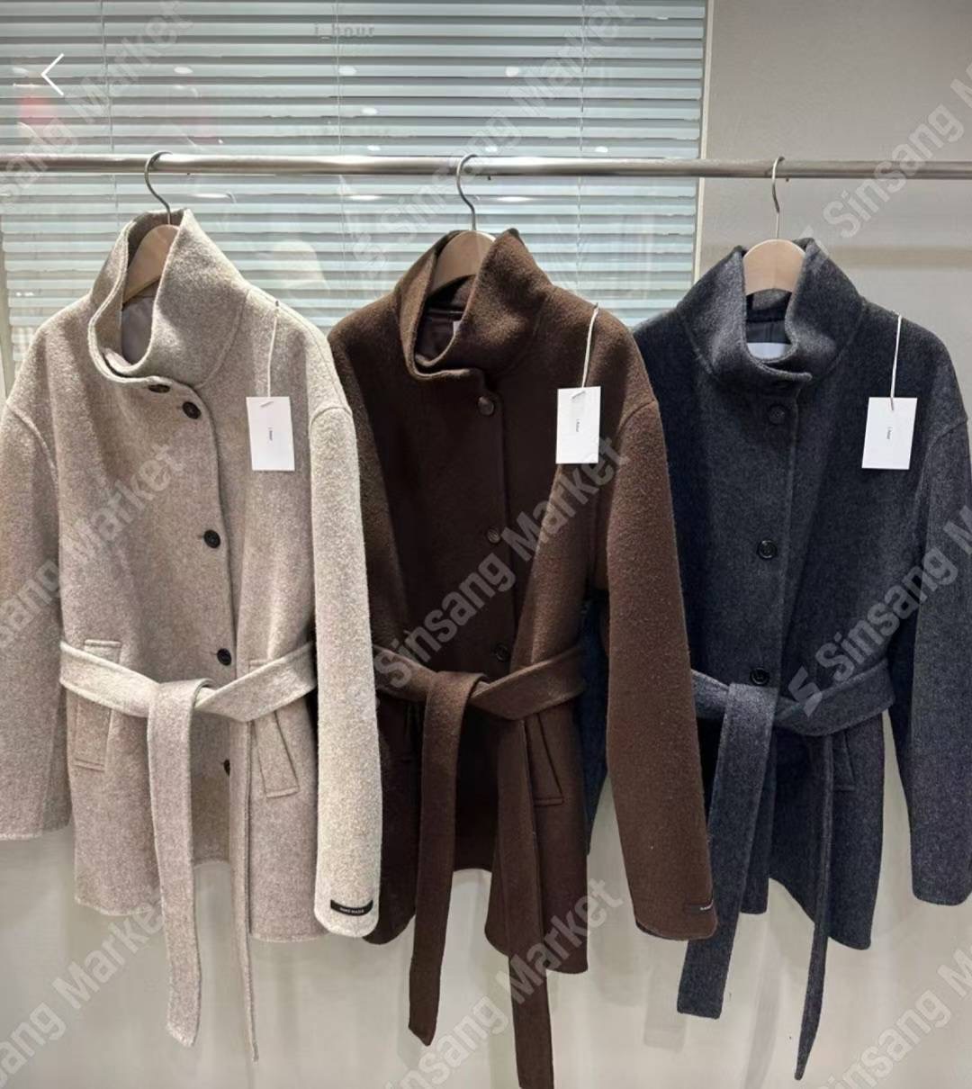 I_HOUR韓國直郵㊣女士新品25秋冬職業人氣真品短款大衣含腰帶i hour短款大衣圖色2左二色