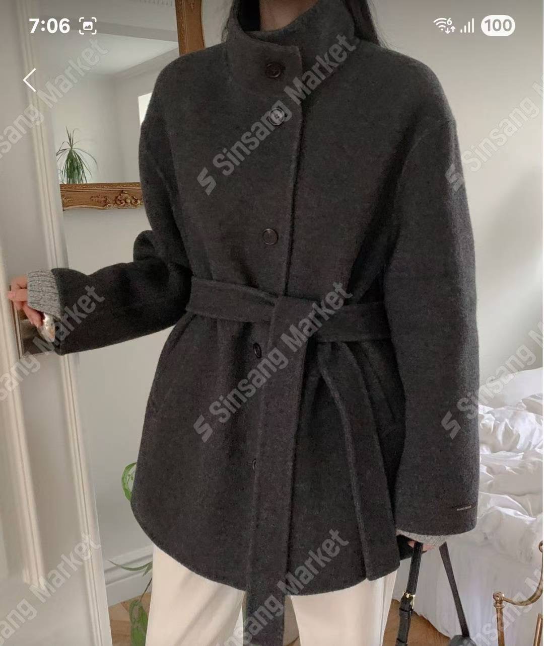 I_HOUR韓國直郵㊣女士新品25秋冬職業人氣真品短款大衣含腰帶i hour短款大衣圖色3