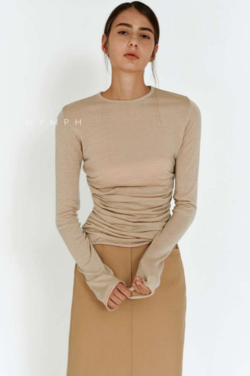 NYMPH韓國代購㊣女士新款時尚人氣25秋冬真品職業針織衫褶皺NYMPH針織衫