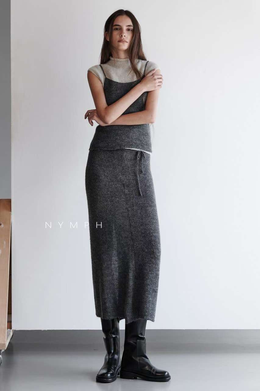 NYMPH韓國代購㊣女士新款時尚25秋冬人氣真品推薦熱賣休閑長裙NYMPH長裙