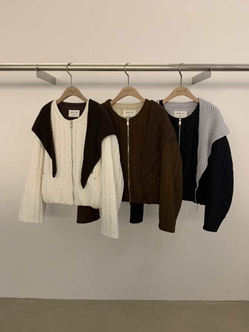UNDER KEY韓國代購㊣女裝新品25秋冬短款棉服含圍巾絎縫棉UNDER KEY短款棉服