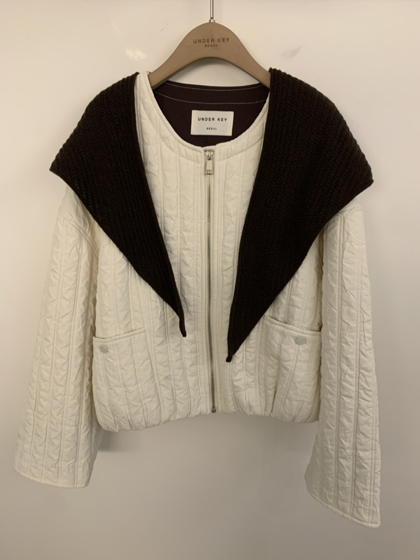 UNDER KEY韓國代購㊣女裝新品25秋冬短款棉服含圍巾絎縫棉UNDER KEY短款棉服