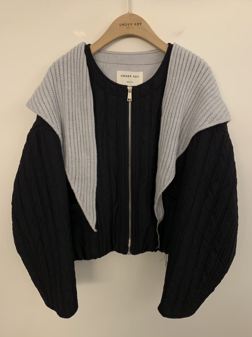 UNDER KEY韓國代購㊣女裝新品25秋冬短款棉服含圍巾絎縫棉UNDER KEY短款棉服圖色2
