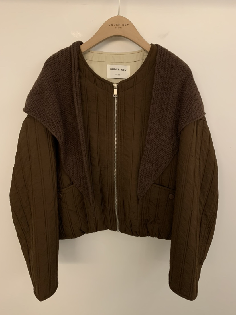 UNDER KEY韓國代購㊣女裝新品25秋冬短款棉服含圍巾絎縫棉UNDER KEY短款棉服圖色3