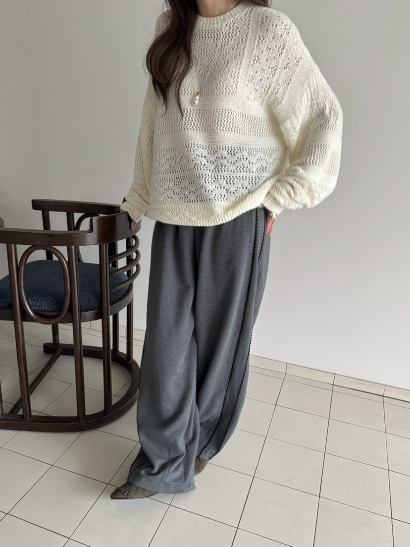 PEBBLE東大門㊣實拍女士新款真品25秋冬休閑熱賣休閑褲蕾絲PEBBLE/LAYER休閑褲