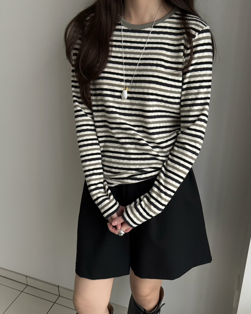 PEBBLE東大門㊣直郵女裝新款休閑推薦時尚25秋冬職業長袖T恤PEBBLE/LAYER長袖T恤