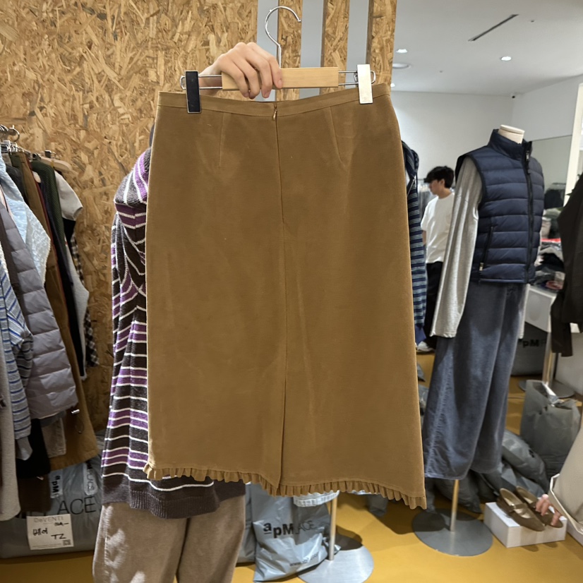 DE VENTI韓國代購㊣女士新款真品時尚半身裙中短裙絨面革褶皺DE VENTI半身裙/中短裙