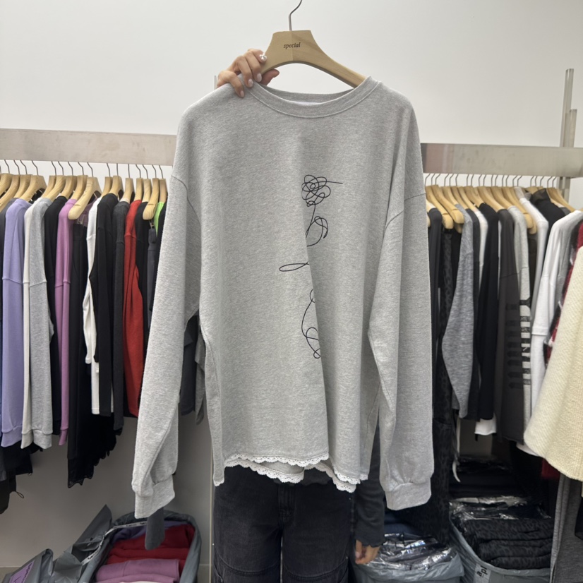 SPECIAL韓國代購㊣女裝新品休閑25秋冬熱賣時尚長袖T恤蕾絲SPECIAL長袖T恤圖色3