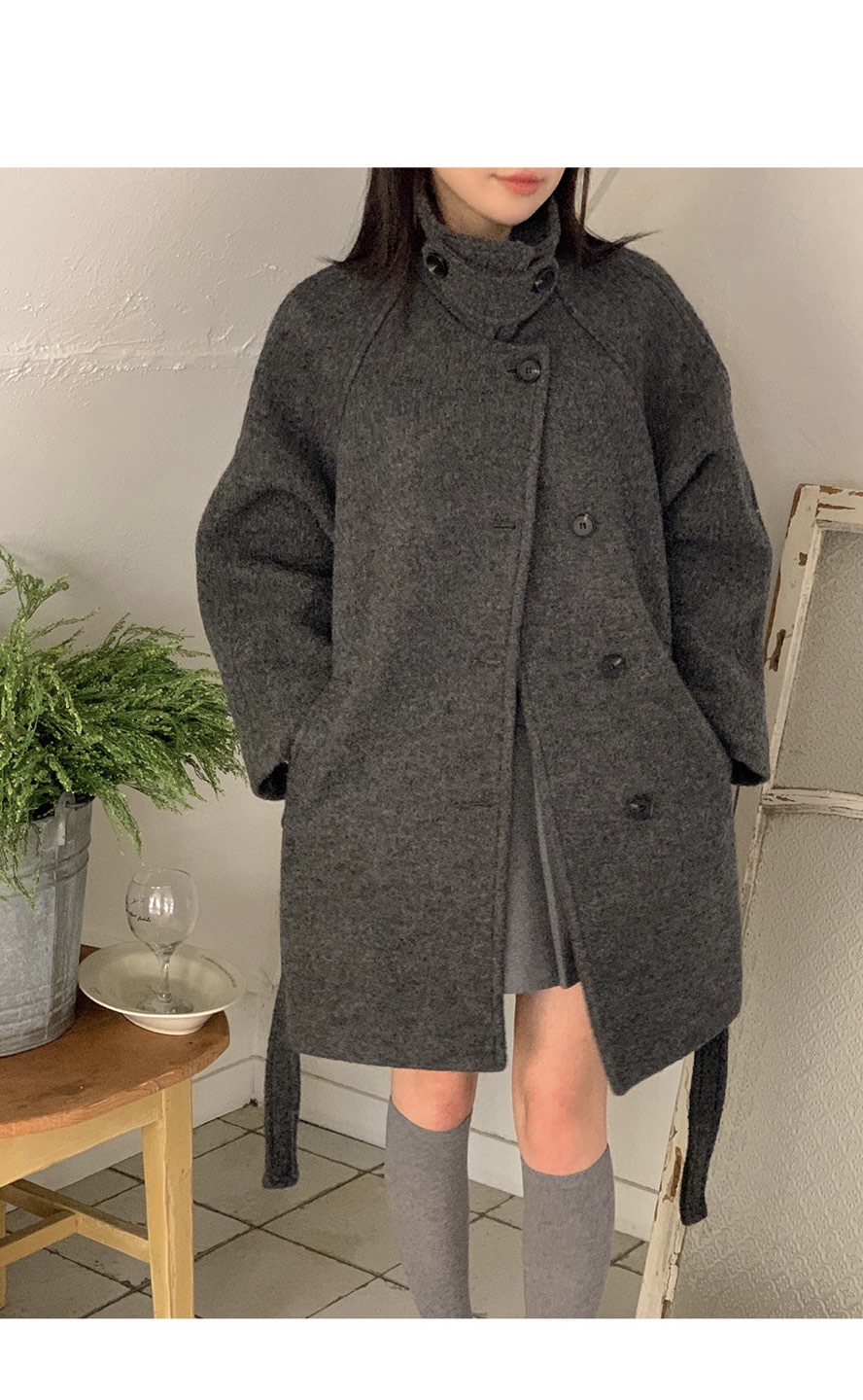 FRILL-T韓國代購㊣女士新品職業時尚25秋冬中長款大衣含腰帶FRILL-T中長款大衣