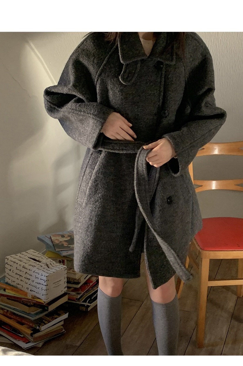 FRILL-T韓國代購㊣女士新品職業時尚25秋冬中長款大衣含腰帶FRILL-T中長款大衣