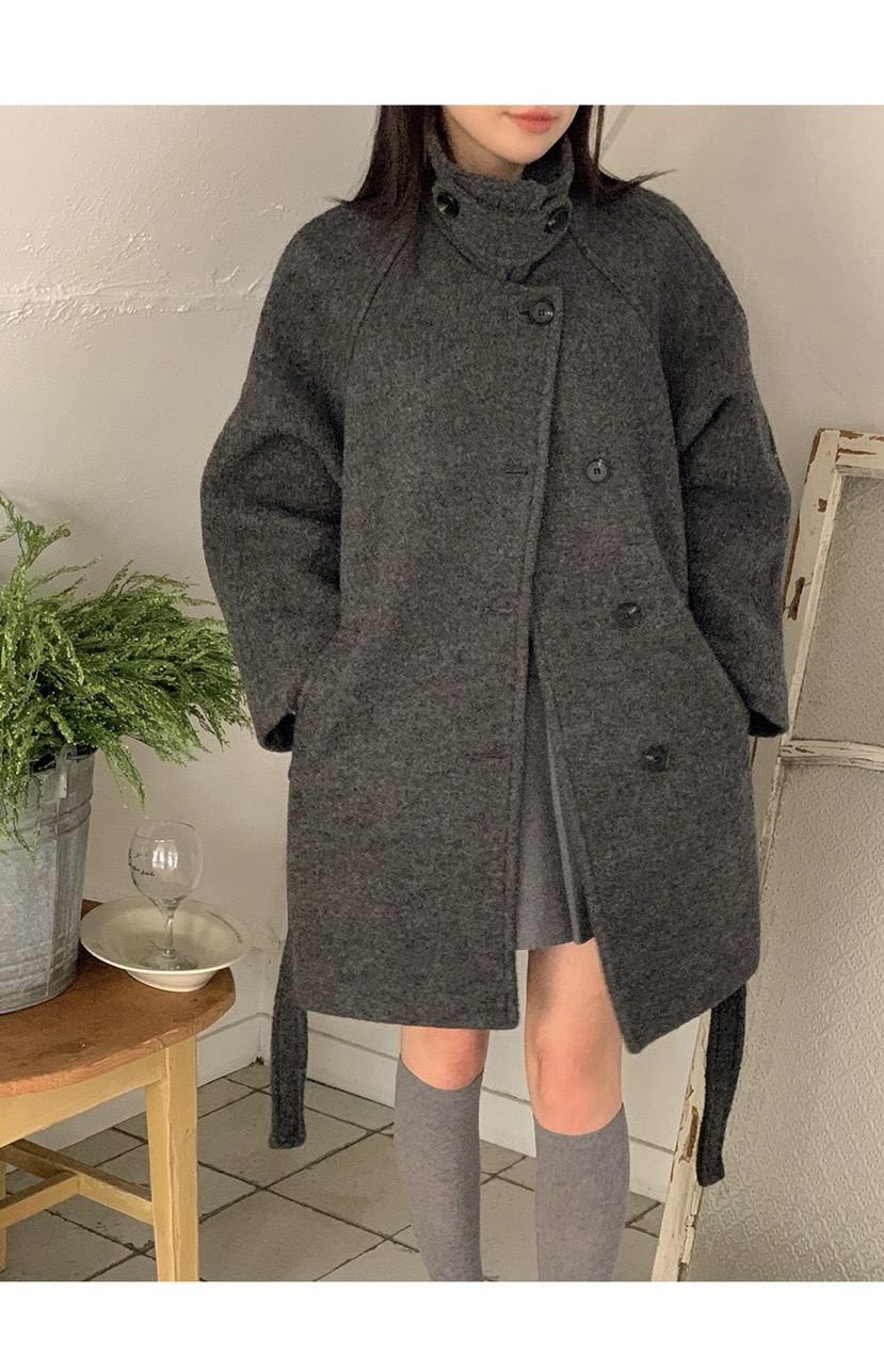 FRILL-T韓國代購㊣女士新品職業時尚25秋冬中長款大衣含腰帶FRILL-T中長款大衣