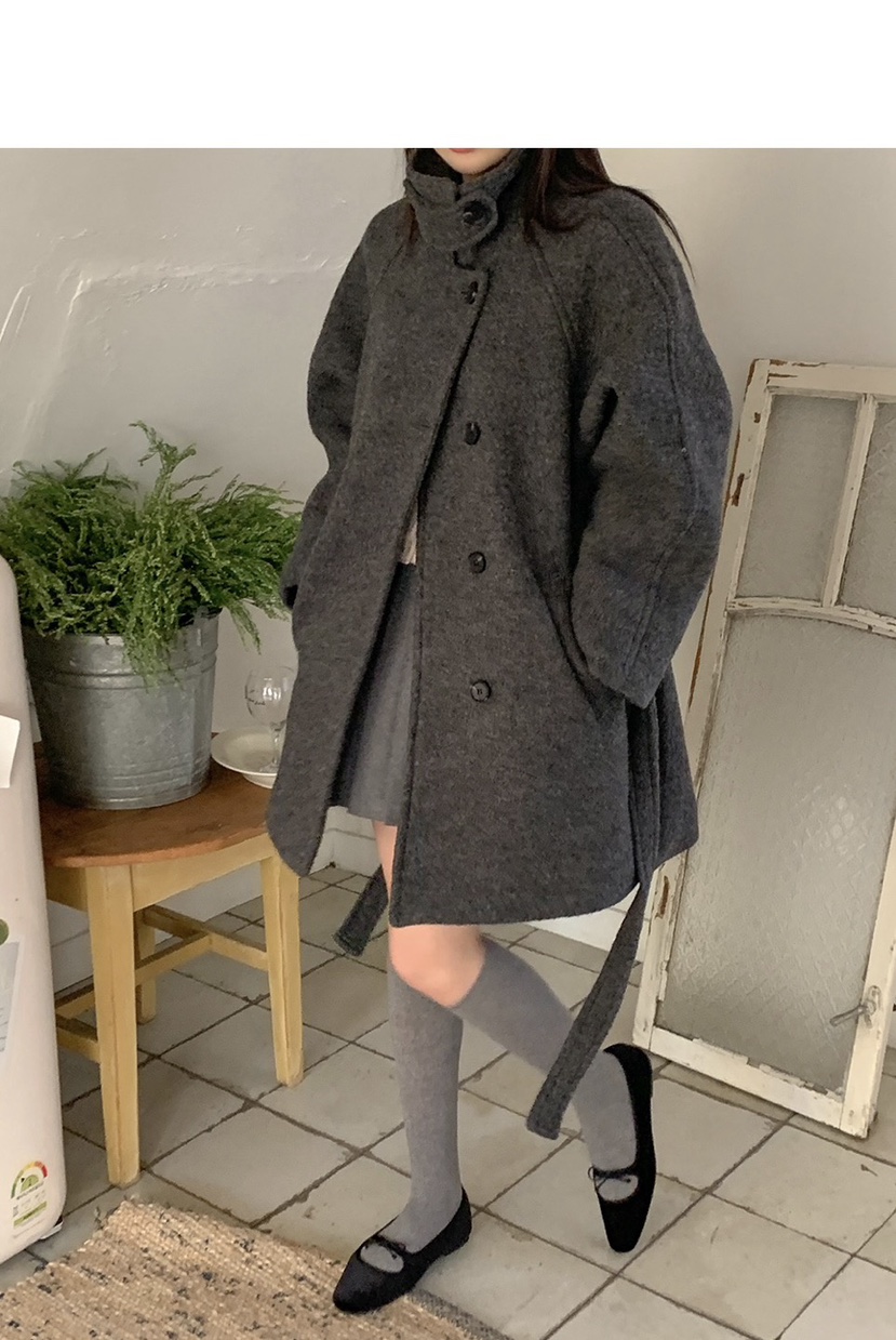 FRILL-T韓國代購㊣女士新品職業時尚25秋冬中長款大衣含腰帶FRILL-T中長款大衣