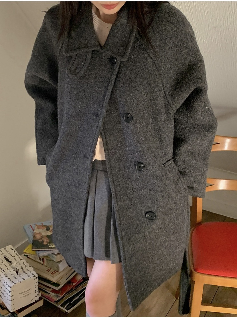 FRILL-T韓國代購㊣女士新品職業時尚25秋冬中長款大衣含腰帶FRILL-T中長款大衣
