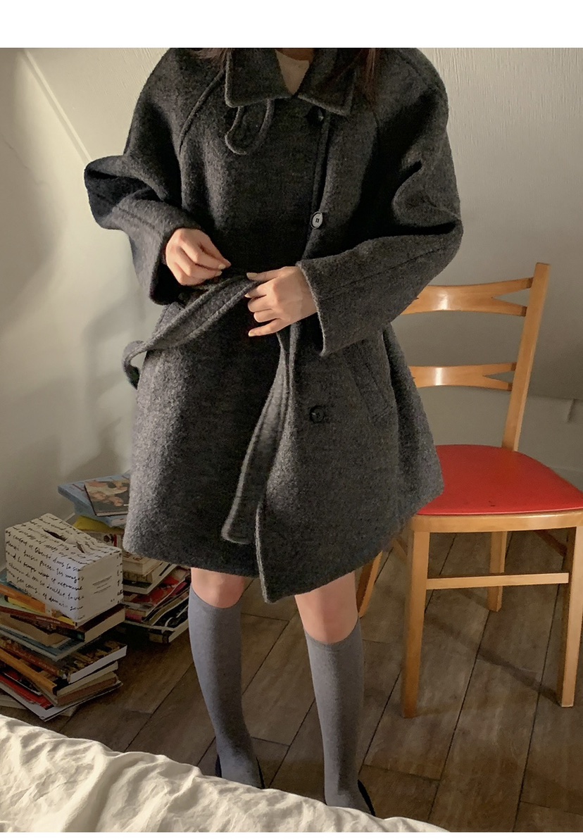 FRILL-T韓國代購㊣女士新品職業時尚25秋冬中長款大衣含腰帶FRILL-T中長款大衣
