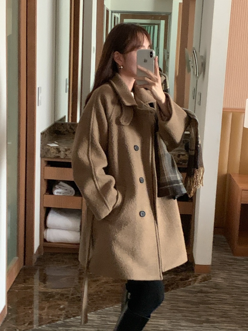 FRILL-T韓國代購㊣女士新品職業時尚25秋冬中長款大衣含腰帶FRILL-T中長款大衣