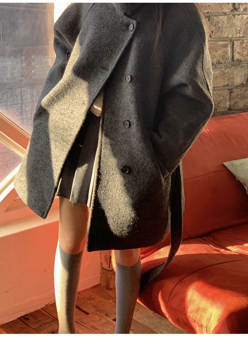 FRILL-T韓國代購㊣女士新品職業時尚25秋冬中長款大衣含腰帶FRILL-T中長款大衣