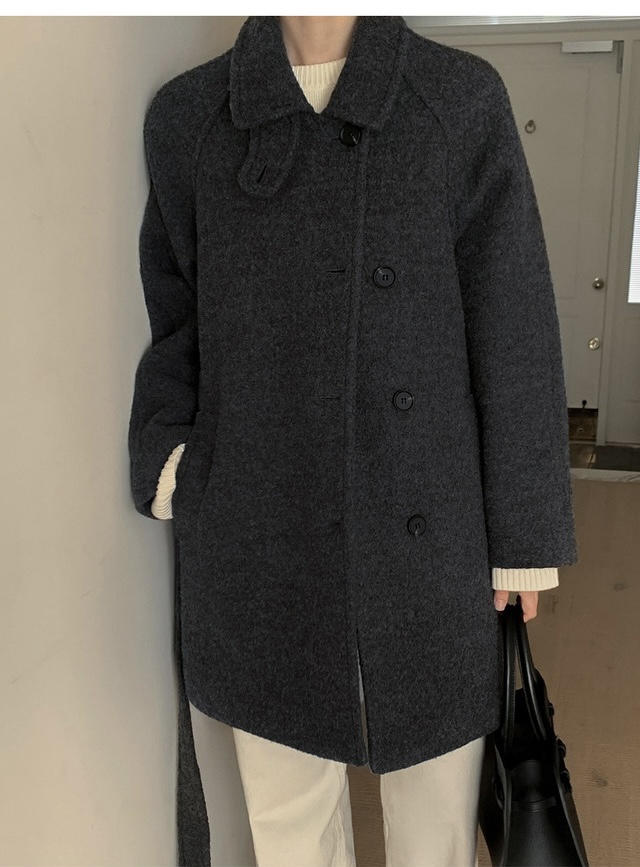 FRILL-T韓國代購㊣女士新品職業時尚25秋冬中長款大衣含腰帶FRILL-T中長款大衣