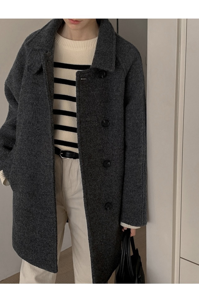FRILL-T韓國代購㊣女士新品職業時尚25秋冬中長款大衣含腰帶FRILL-T中長款大衣