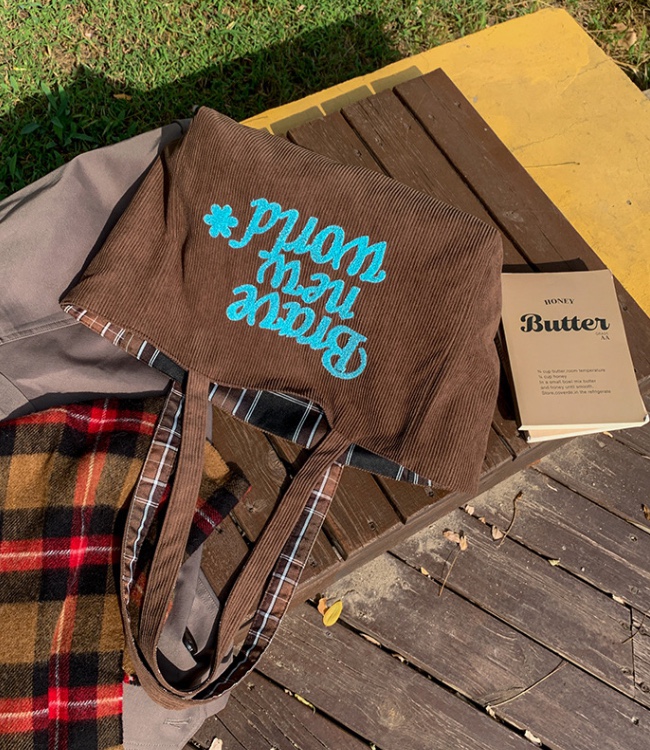 POSH BLUE東大門㊣直郵女裝新款推薦單肩斜跨包燈芯絨格紋雙面POSH BLUE單肩/斜跨包