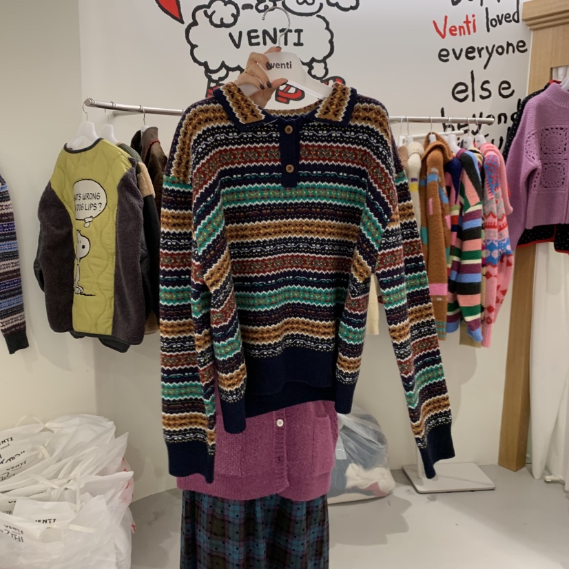 VENTI韓國代購㊣女士新款真品時尚25秋冬熱賣推薦針織衫復古VENTI針織衫圖色2