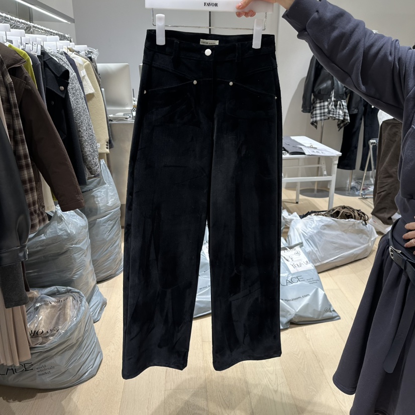 FAVOR-P東大門㊣直郵女裝新款休閑推薦真品25秋冬休閑褲天鵝絨FAVOR-P休閑褲圖色2黑色